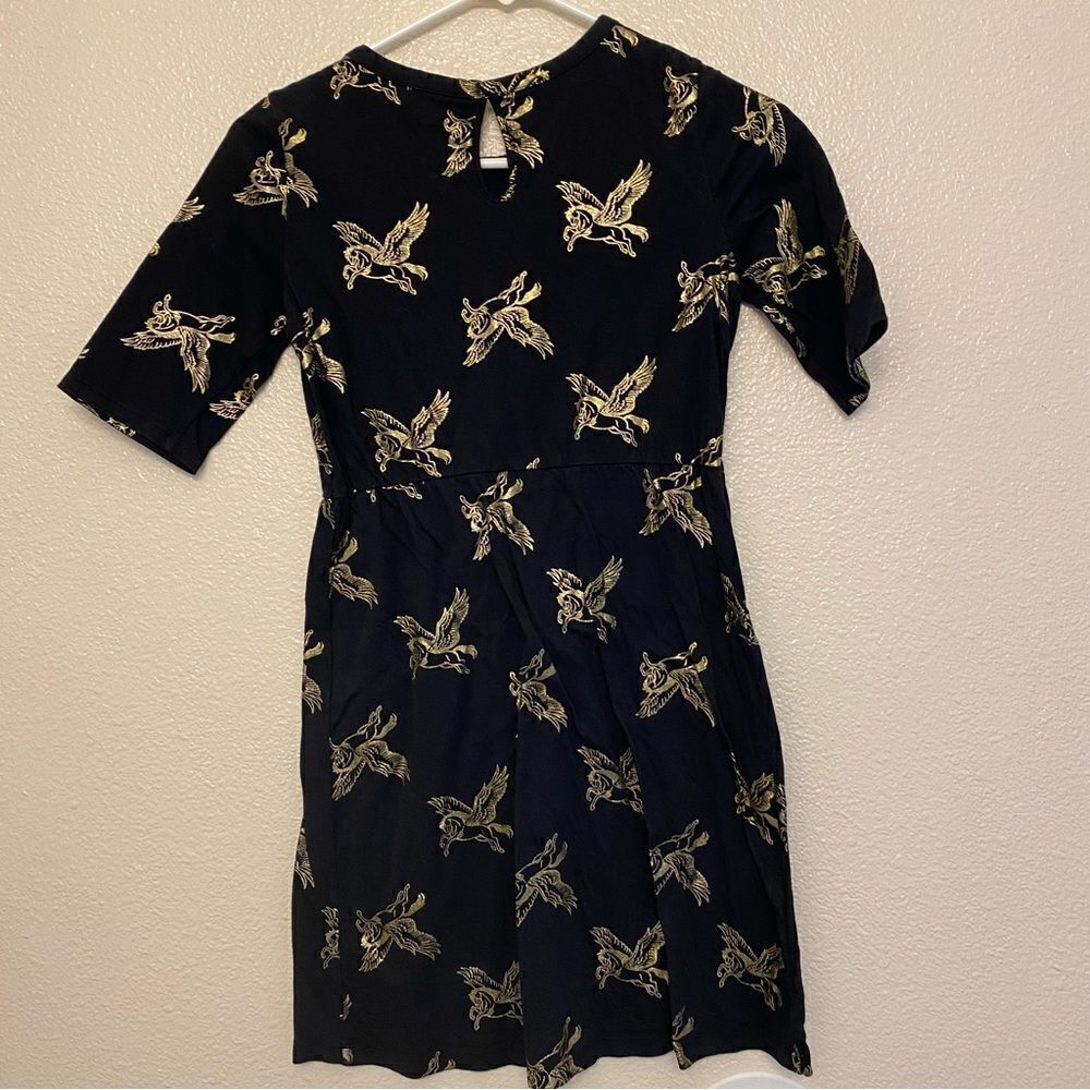 Old Navy Fit flare 3/4 long Sleeve Jersey basic Dress black gold Pegasus-L 10/12